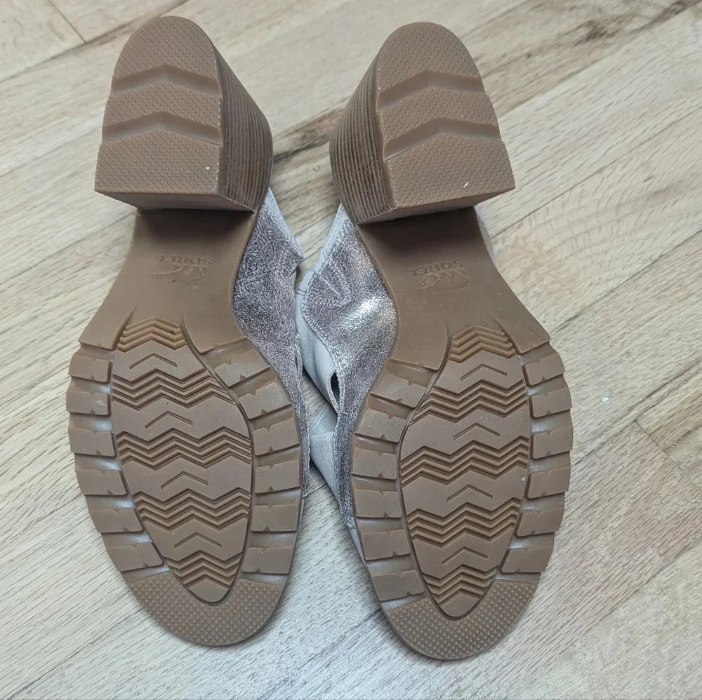 SOREL Nadia Heel Sandals Natural Tan Rose Gold Leather Mule Slides Size 9.5